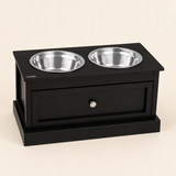 ElevateServe black feeding station with two stainless-steel bowls