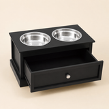 ElevateServe feeding station with its storage drawer open