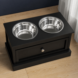 Close overhead view of the ElevateServe feeding station bowls