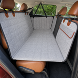 Gray rear-seat dog travel bed installation overview