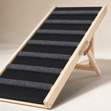 Close view of the GlideStep ramp traction surface, wood frame, and hardware